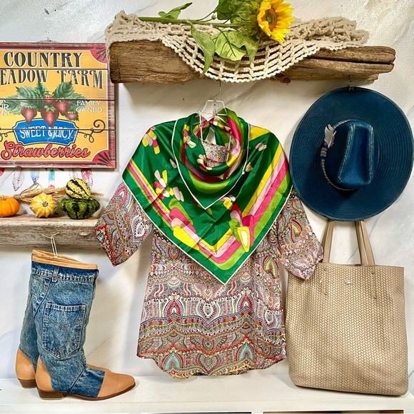 MADE IN JAPAN scarf/wrap w retro YTK midcentury boho vibe - Picture 4 of 16